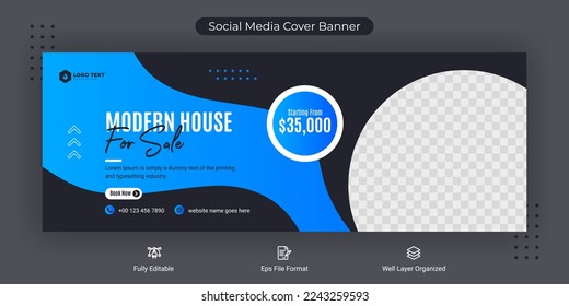 Home for sale real estate social media cover banner template design