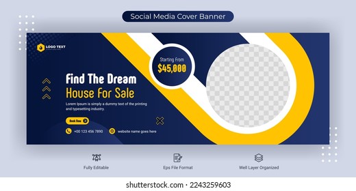 Home for sale real estate social media cover banner template design