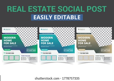 Home Sale & Rent social media advertising template digital marketing vector sets. Modern abstract & geometric square template social media layouts promo sale poster design.