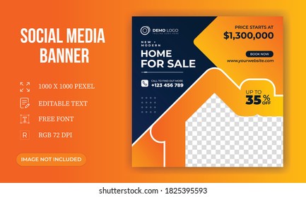Home sale and rental social media square template 
