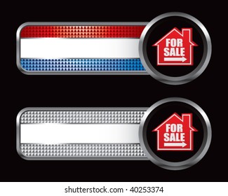 home for sale sign on striped banners