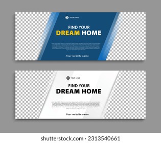 Home sale social media web banner template. Real estate business website cover design. Vector illustration