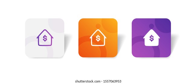home saving concept, house with dollar sign round icon in outline and solid style with colorful smooth gradient background, suitable for mobile and web UI, app button,  infographic, etc