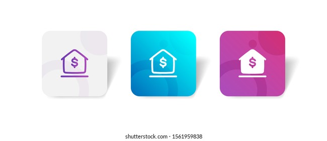 home saving concept, house with dollar sign round icon in outline and solid style with colorful smooth gradient background, suitable for mobile and web UI, app button,  infographic, etc