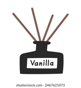 Home scent icon, vector illustration of reed diffusor, vanilla fragrance, aromatherapy perfume, home decor element, isolated colored clipart on white background