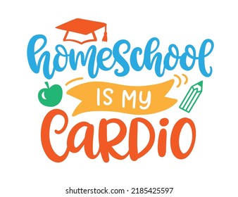 Home school concept. Ironic modern calligraphy quote. Hand written lettering funny phrase. Studying at home concept. 