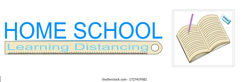 Home school learning distancing Icon Type. Study and learn at home. Home schooling and quarantine precaution to stay safe. Drawing illustration. Corona-virus protection