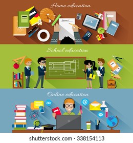 Home school and online education concept. Internet technology, computer e-learning, studying student, learning in university, knowledge and book, distance web study college illustration