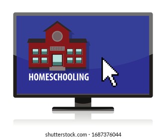 home schooling concept, school icon on screen, vector illustration 