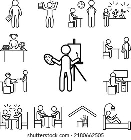 Home schooling, drawing training icon in a collection with other items
