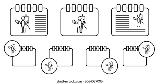 home schooling, drawing training vector icon in calender set illustration for ui and ux, website or mobile application