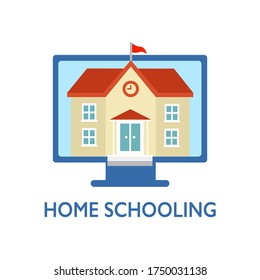 Home schooling, home education, homeschooling online concept vector illustration on white background. Quarantine learning at home. School in computer in flat design.