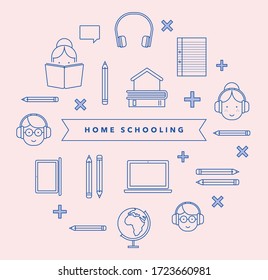 Home Schooling Icon Set - Vektorgrafik