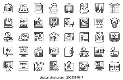 Home schooling icons set outline vector. Counseling scholarship. Computer cloud answer