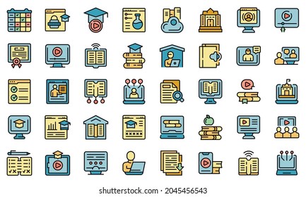 Home schooling icons set outline vector. Counseling scholarship. Computer cloud answer