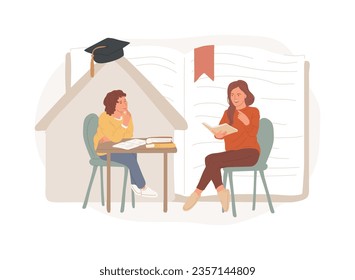 Home schooling isolated concept vector illustration. Private schooling curriculum, home education plan, homeschooling online tutor, primary school program, online pupil planner vector concept.