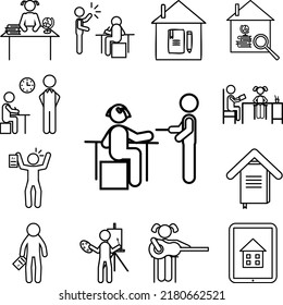 Home schooling, parent help icon in a collection with other items