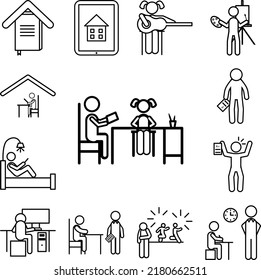Hausunterricht, Elternunterricht - Symbol in einer Sammlung mit anderen Artikeln