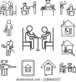 Home schooling, parent teaching icon in a collection with other items