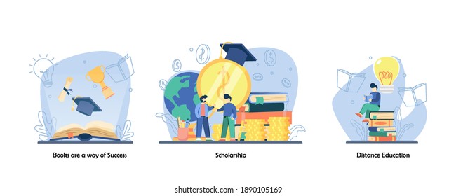 Home Schooling, reward, reading book icon set. books are a way of success, scholarship, Distance Education. Vector flat design isolated concept metaphor illustrations