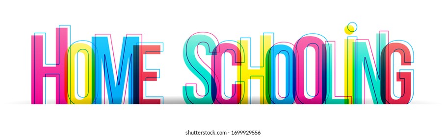 Home Schooling Sign. Isolated colorful letters on a white background. Horizontal banner or header for the website.Vector illustration.