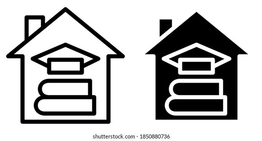 Home Schooling, Study at House in Outline und Glyph-Symbol