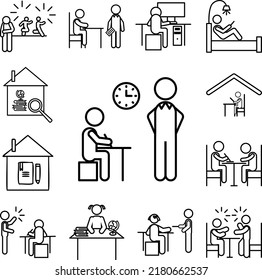 Home schooling, taking examination icon in a collection with other items