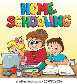 Home schooling theme image  - eps10 vector illustration.