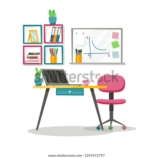 Home Schooling Workplace Student School Desk Stock Vector Royalty