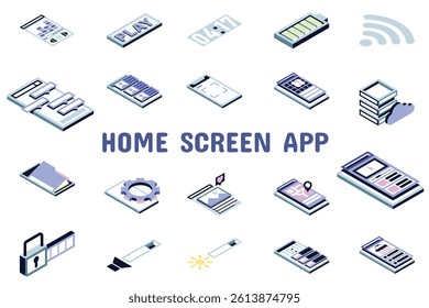 Home Screen App Flat Vector Illustration Icon Sticker Set Design Materials