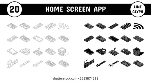 Home Screen App Line Glyph Vector Illustration Icon Sticker Set Design Materials