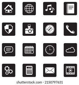 Home Screen Application Icons. Black Flat Design. Vector Illustration.