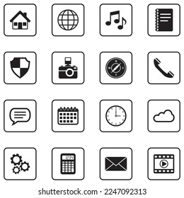 Home Screen Application Icons. Line With Fill Design. Vector Illustration.