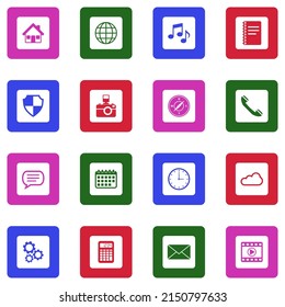 Home Screen Application Icons. White Flat Collection In Square. Vector Illustration.