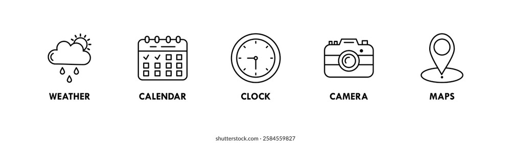 Home Screen Apps banner web icon illustration concept with icon of email, calendar, clock, camera, and maps