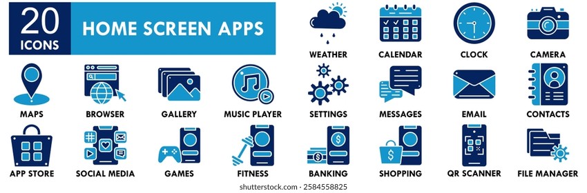 Home Screen Apps icon collection set. Containing design screen, mobile, smartphone, app, application