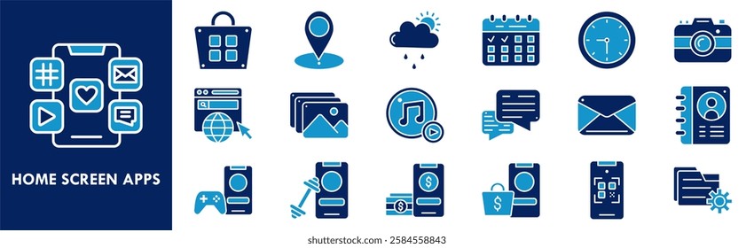 Home Screen Apps icon collection set. Containing design screen, mobile, smartphone, app, application