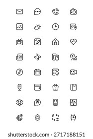 Conjunto de iconos de App de pantalla de inicio para la interfaz móvil con accesos directos de App, Elementos de interfaz de usuario de teléfonos inteligentes y modernos símbolos de tablero para diseño digital.