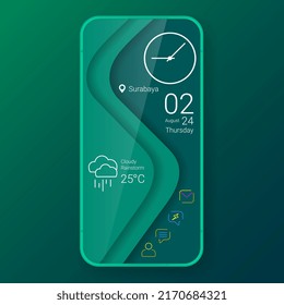 home screen ui design custom modifications green wave glossy, vector design illustration