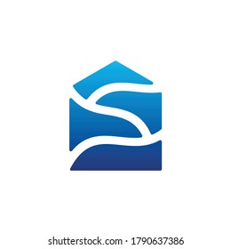 home with sea, real estate logo