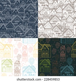 Home seamless background collection with house and hearts, vector illustration