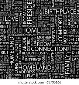 HOME. Seamless vector background. Illustration with different association terms.