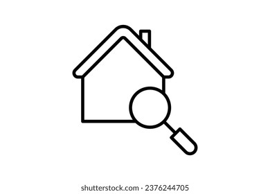 Home Search Icon. house with magnifying glass. Icon related to Real estate. suitable for web site, app, user interfaces, printable etc. Line icon style. Simple vector design editable