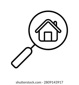 Home search icon vector. House finder illustration sign. Property search symbol. Real estate locator logo or mark.