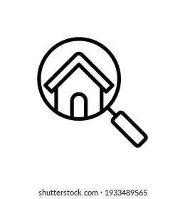 Home Search Logo icon vector design illustration. House Search logo icon vector in flat design illustration. Trendy Home Search vector icon flat design for website, symbol, logo, icon, sign, app, UI.