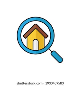 Home Search Logo icon vector design illustration. House Search logo icon vector in flat design illustration. Trendy Home Search vector icon flat design for website, symbol, logo, icon, sign, app, UI.