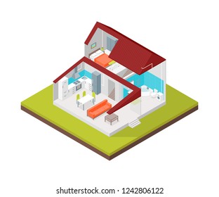 Home in Section Concept 3d Isometric View Building Architecture for Marketing and Promotion. Vector illustration