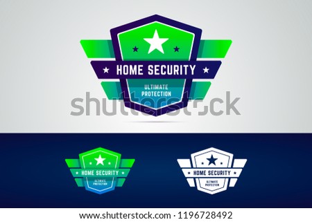 Home security badge. Home guard logo. Ultimate protection stamp with shield and geometric wings. Vector illustration in flat style.
