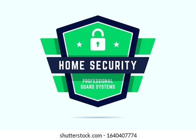 Home security badge. Ultimate protection stamp with shield and geometric wings. Professional guard system. Vector illustration in flat style.