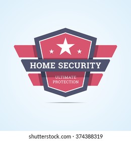 Home security badge. Ultimate protection stamp with shield and geometric wings. Vector illustration in flat style.